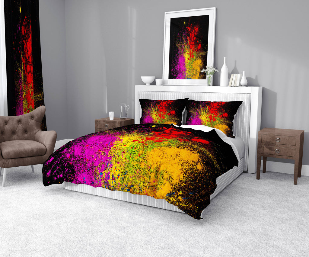 Black Ink Splatter Comforter or Duvet Cover | Twin, Queen, King Size - Deja Blue Studios