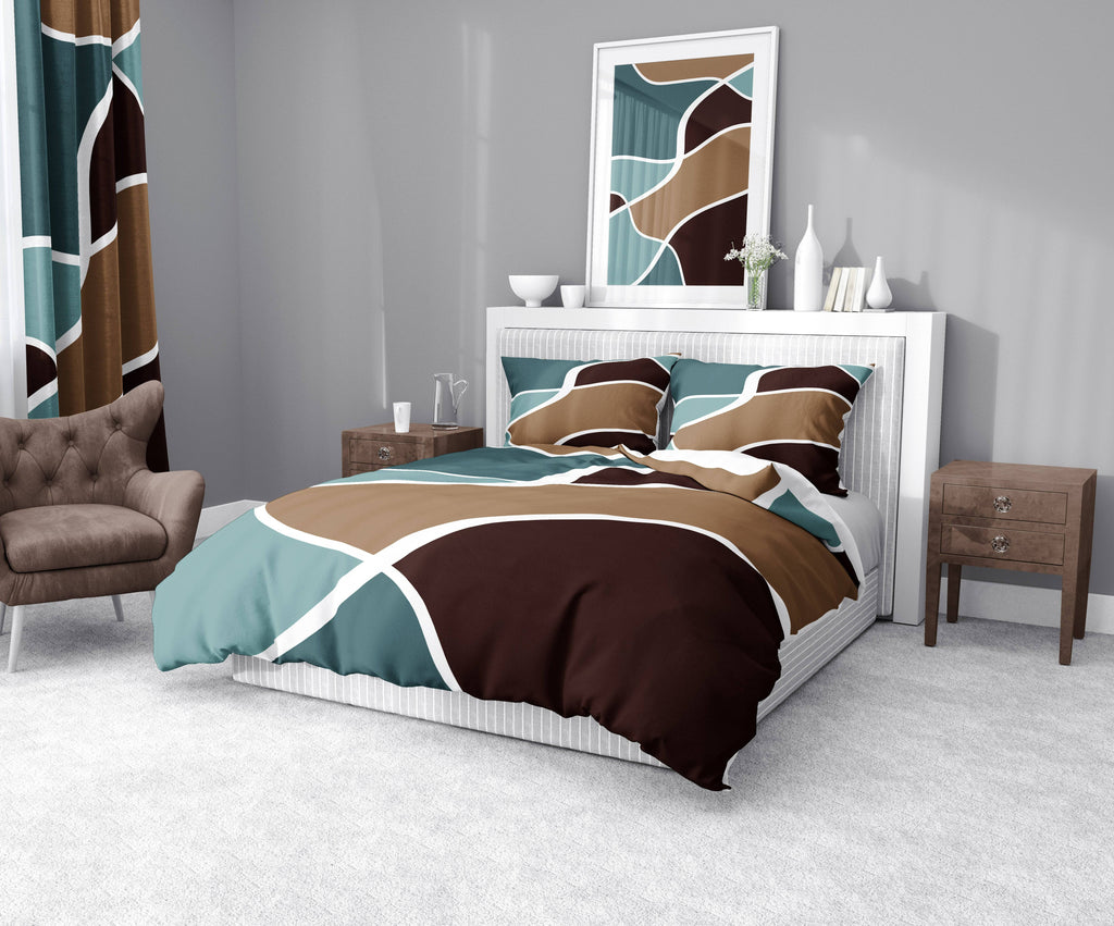Blue and Brown Color Patch Comforter or Duvet Cover - Deja Blue Studios