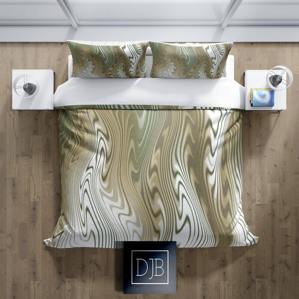 White and Earth Tone Wavy Stripes Comforter or Duvet Cover | Twin, Queen, King Size - Deja Blue Studios