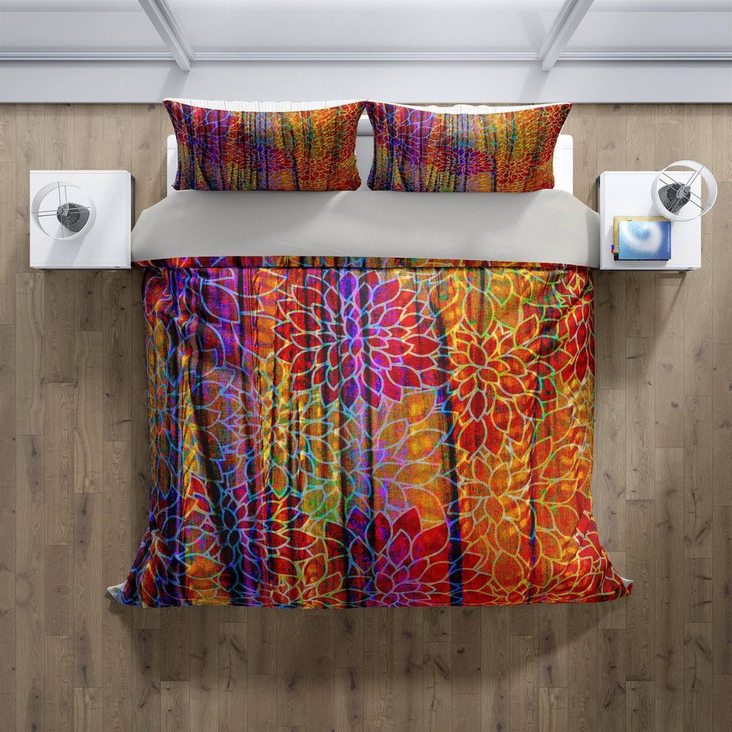 Boho Floral Rags Bedding | Comforter or Duvet Cover | Faux Rags, Colorful Design | Twin, Queen, King Size - Deja Blue Studios