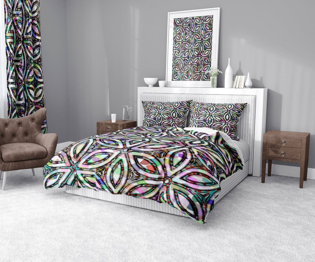Psychedelic Geometric Pattern Comforter or Duvet Cover | Twin, Queen, King Size - Deja Blue Studios