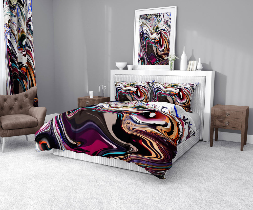 Beautiful Multi-Color Abstract Swirl Comforter or Duvet Cover | Twin, Queen, King Size - Deja Blue Studios