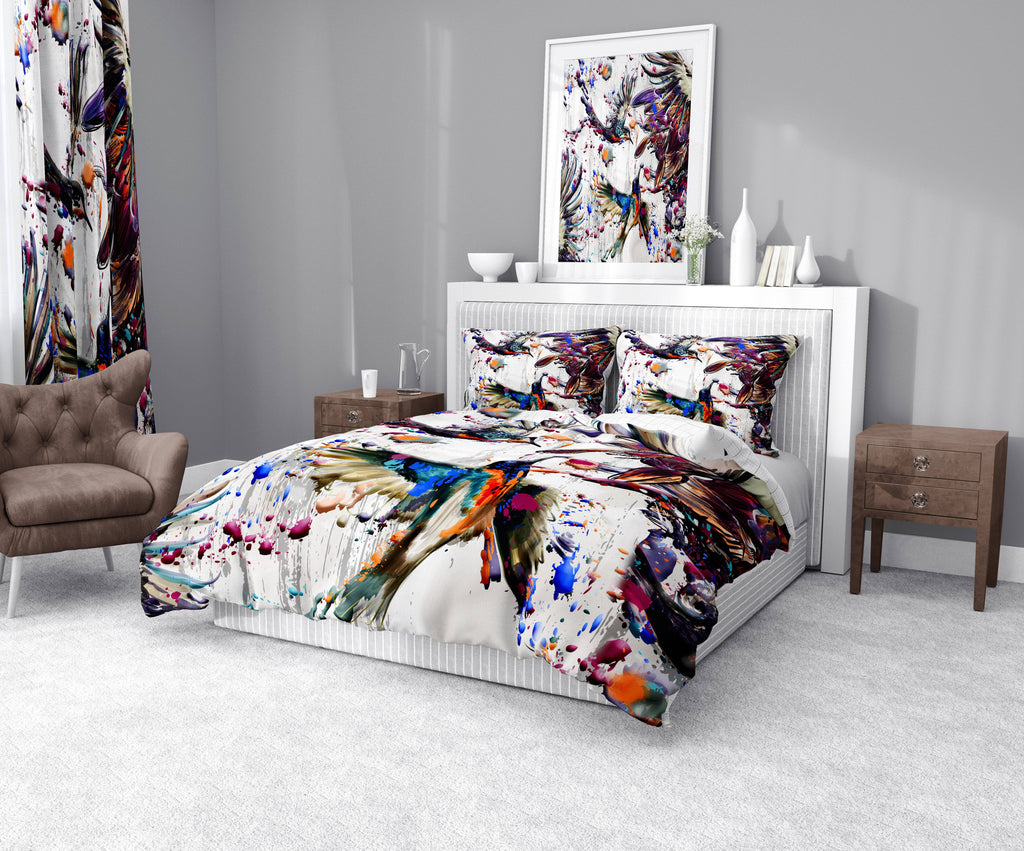 Ink Splatter Flying Birds Comforter or Duvet Cover | Twin, Queen, King Size - Deja Blue Studios