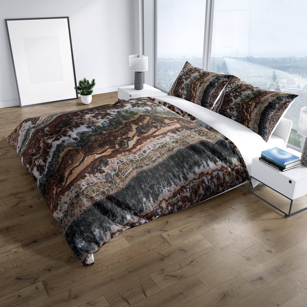 Brown Earth Tone Agate Comforter or Duvet Cover - Deja Blue Studios