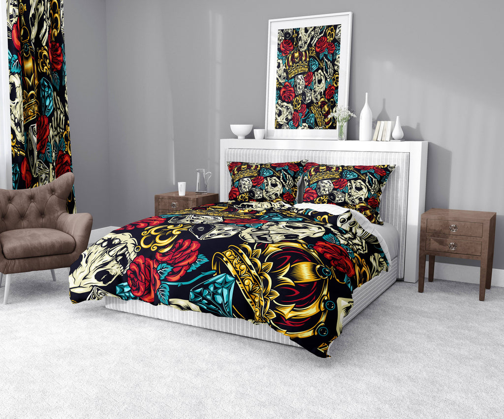 Kings Diamonds, Crowns and Skulls Comforter or Duvet Cover | Twin, Queen, King - Deja Blue Studios