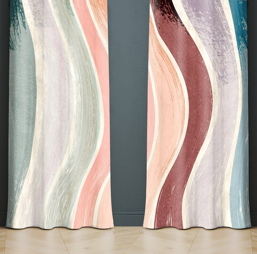 Pastel Abstract Wavy Stripe Window Curtains - Deja Blue Studios