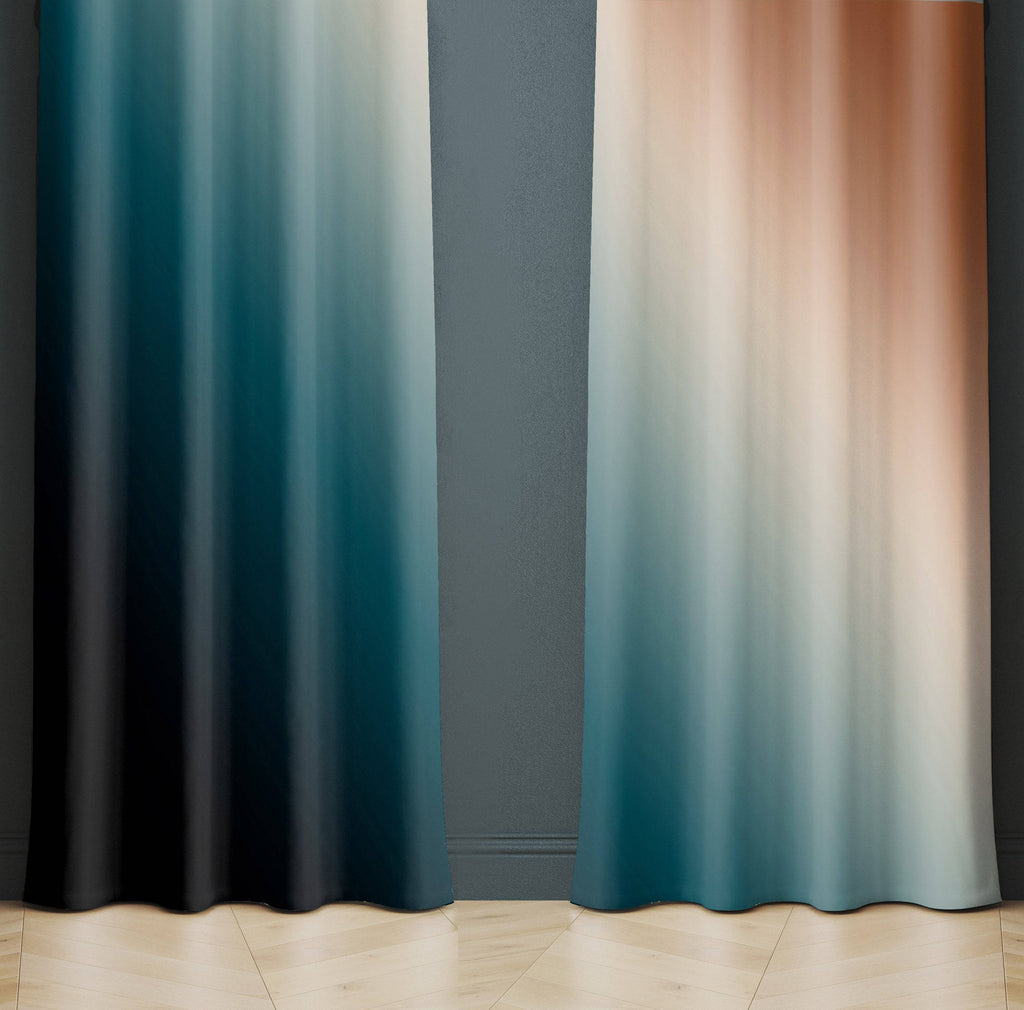 Multi Color Black, Blue, Beige and Brown Gradient Window Curtains - Deja Blue Studios