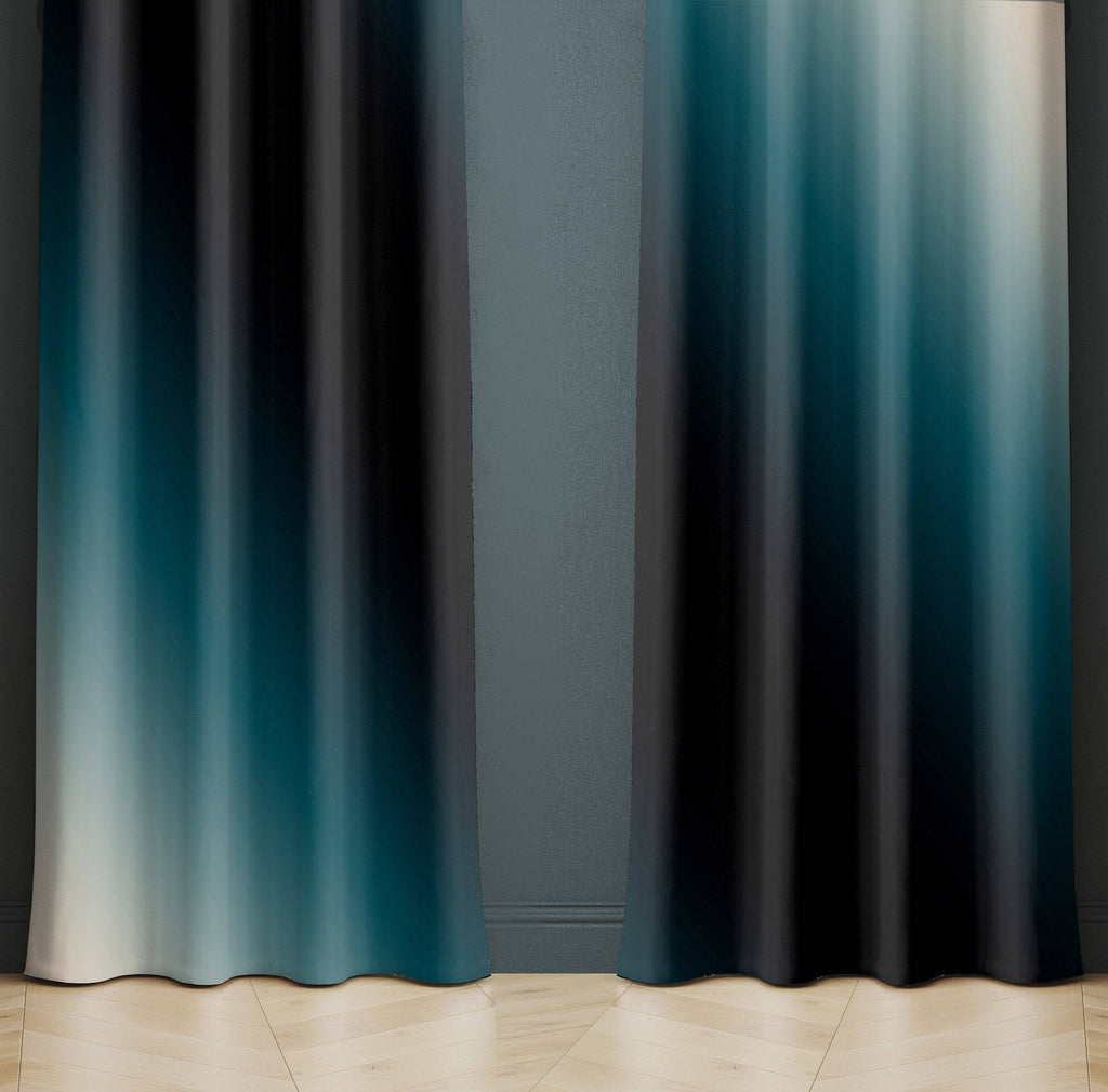 Black, Blue and Beige Inverted Ombre Gradient Window Curtains - Deja Blue Studios