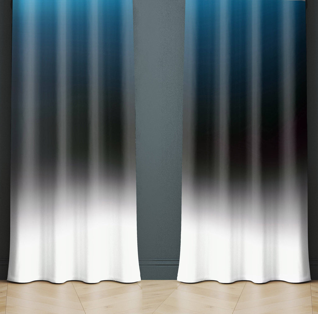 Blue, White, Black Multi Color Gradient Window Curtains - Deja Blue Studios