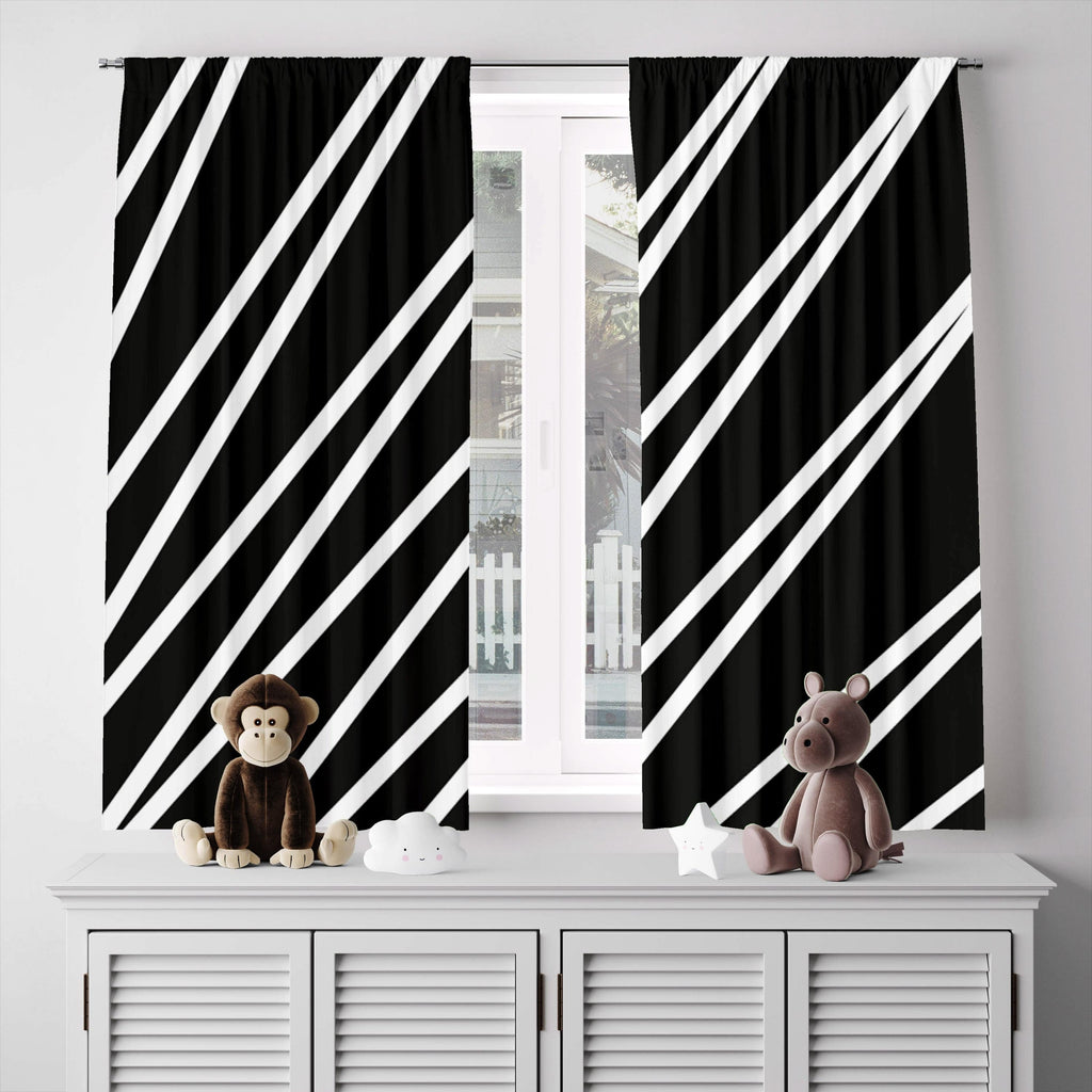 Black and White Abstract Lines Ice Frosting Window Curtains - Deja Blue Studios