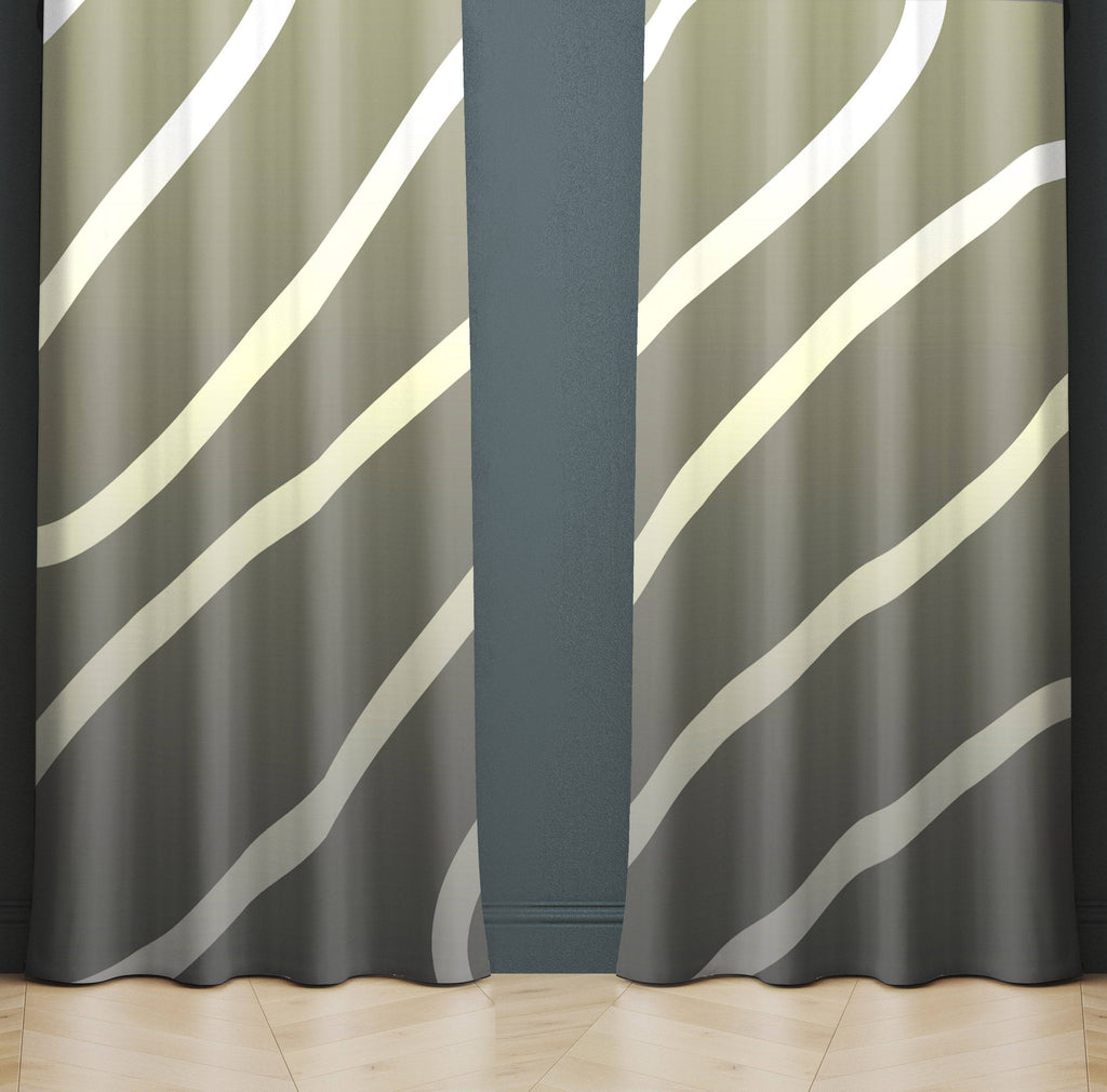 Olive Green Ombre Gradient Abstract Line Window Curtains - Deja Blue Studios