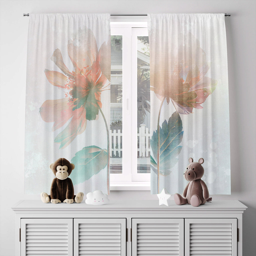 Chic Modern Floral Pastel Tone Print Window Curtains - Deja Blue Studios