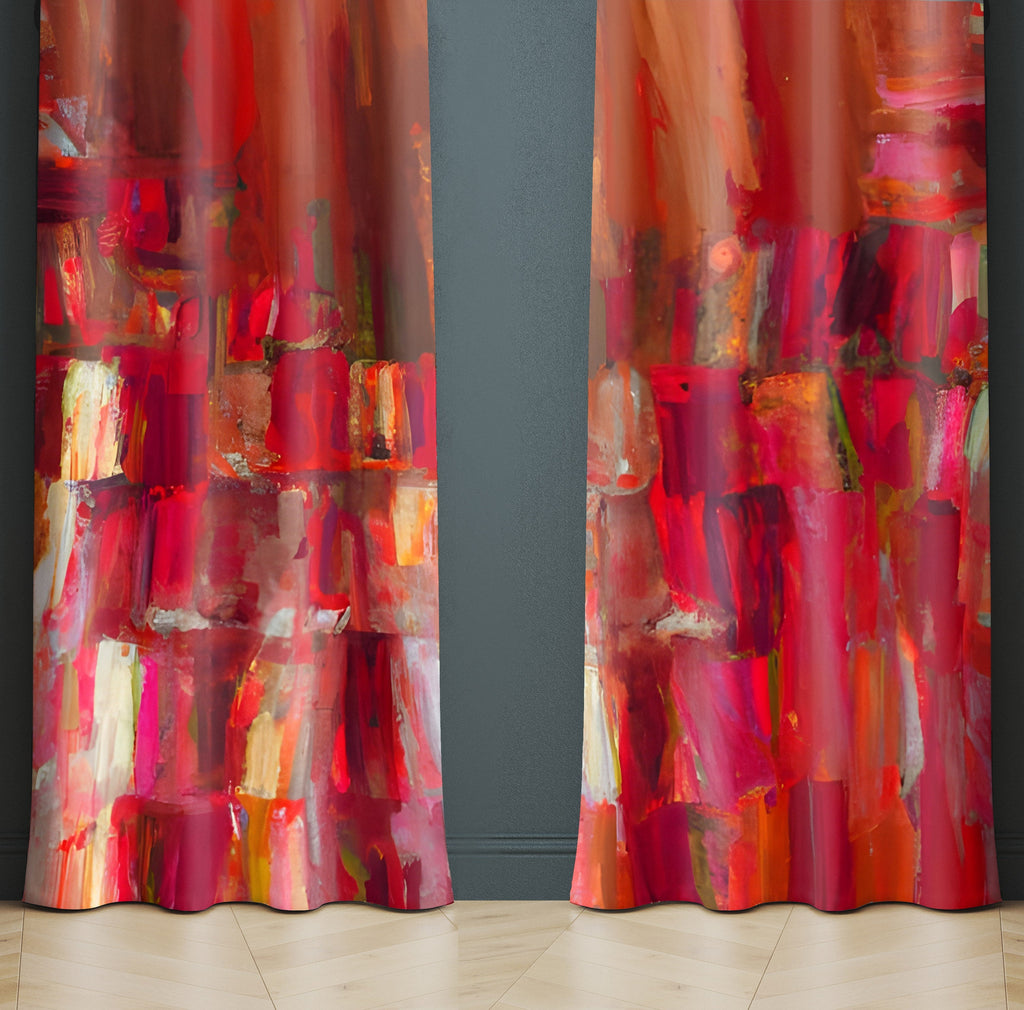 Bohemian Abstract Brushed Layered Blocks Window Curtains - Deja Blue Studios