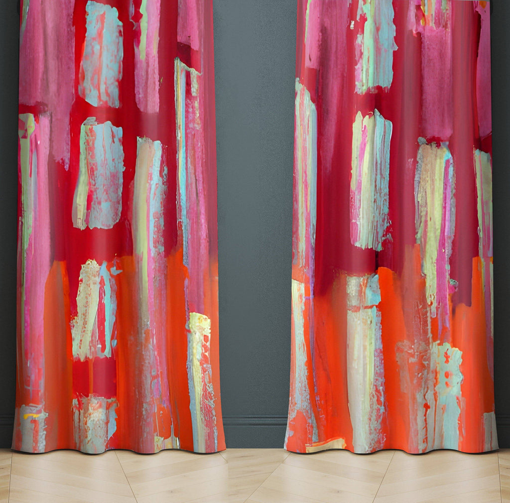 Bohemian Abstract Vertical Stripes Window Curtains - Deja Blue Studios