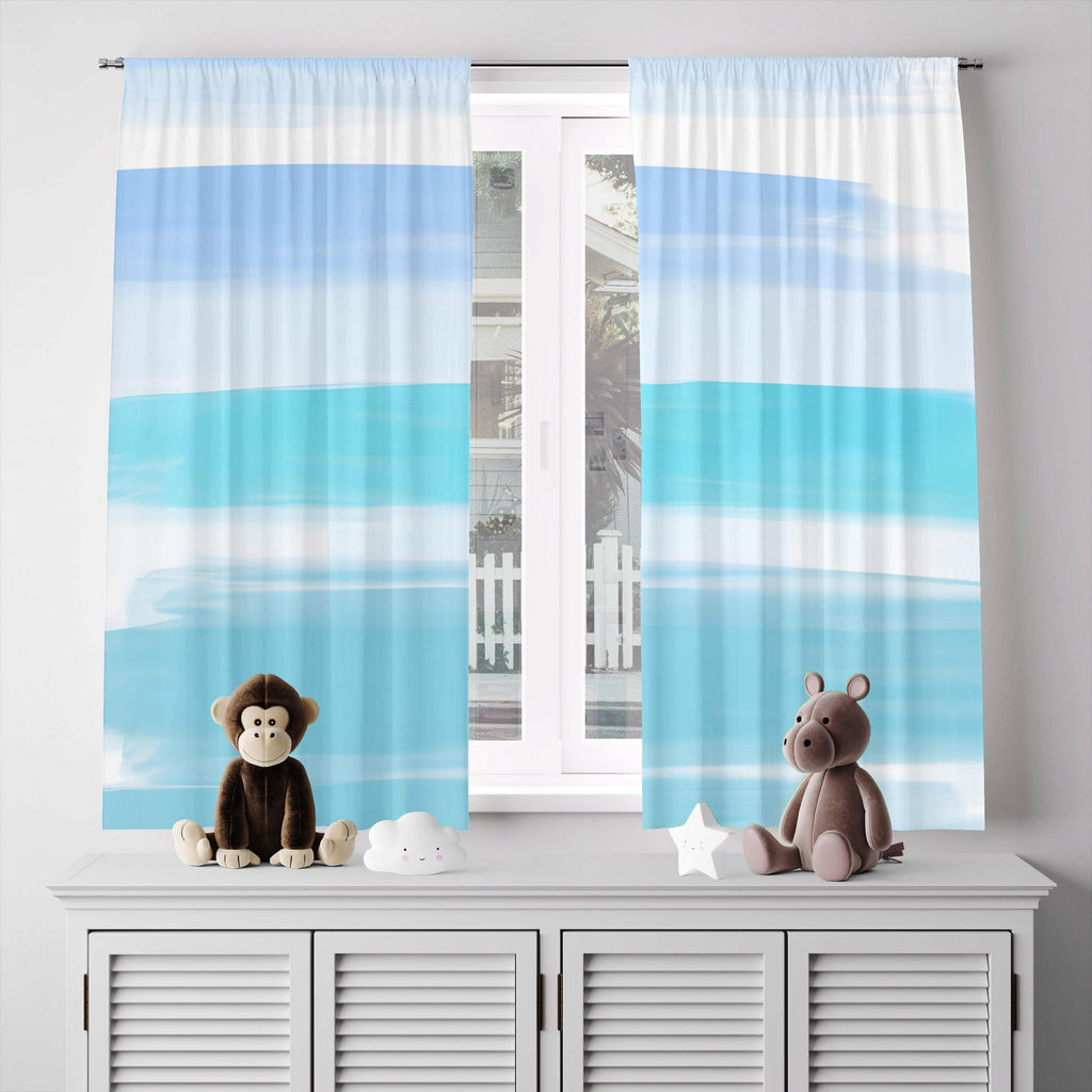 Light Color Blue Stroke Stripes Window Curtains - Deja Blue Studios