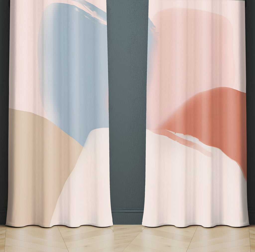 Multi Color Whimsical Abstract Shapes Window Curtains - Deja Blue Studios