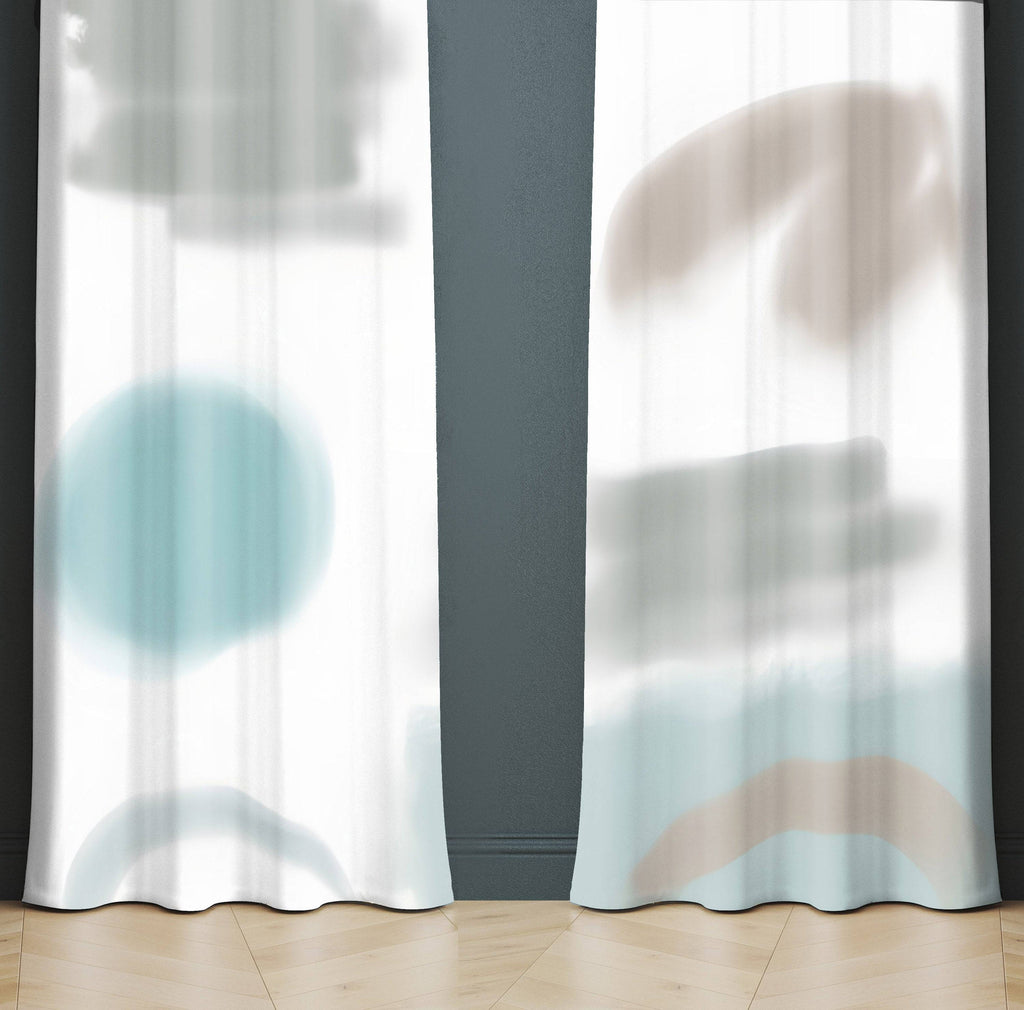Whimsical Window Curtains - Blue and Gray Abstract Shapes - Deja Blue Studios