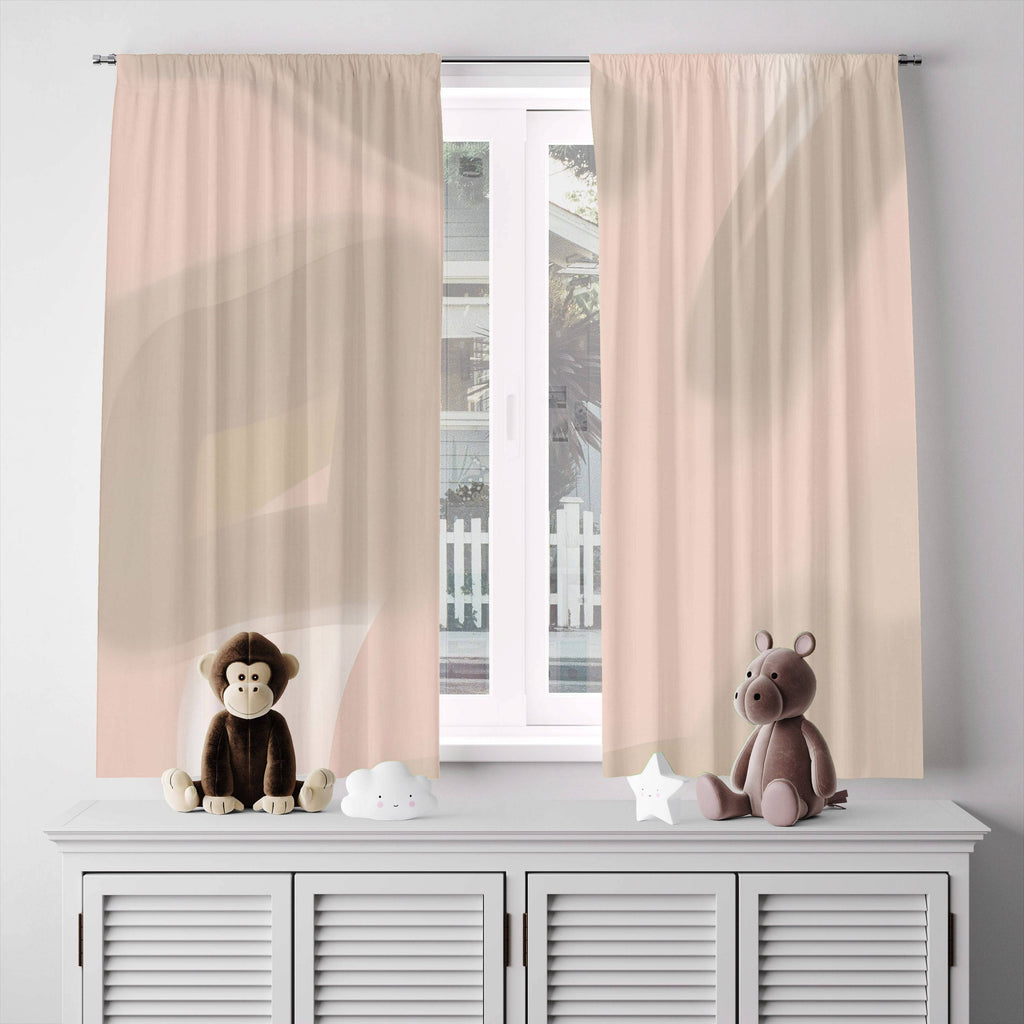 Whimsical Window Curtains - Chic Pink and Brown Abstract Shapes - Deja Blue Studios