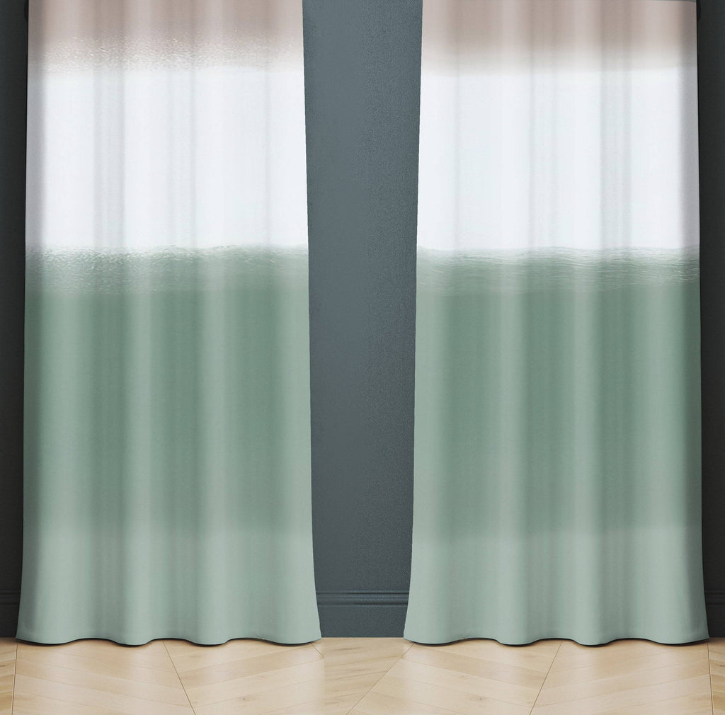 Striped Window Curtains - Brown, White and Green Watercolor Styly - Deja Blue Studios