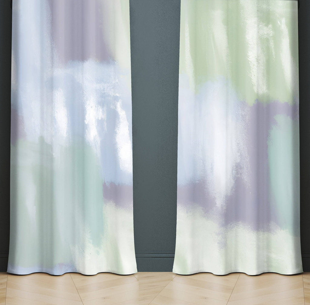 Abstract Window Curtains - Blue and Green Calming Abstract Blocks - Deja Blue Studios