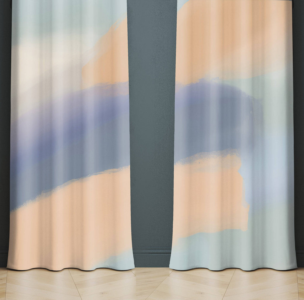 Whimsical Window Curtains - Blue and Orange Calming Pattern - Deja Blue Studios