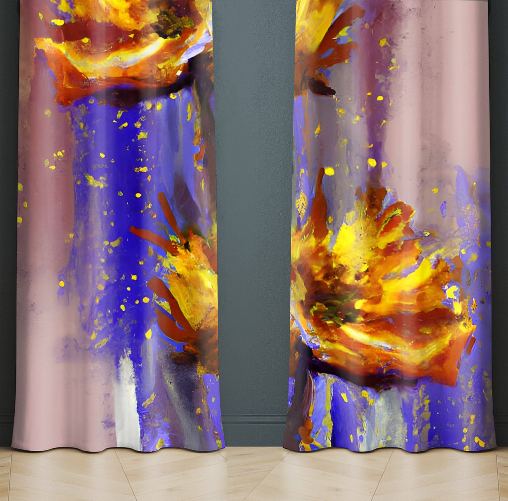 Floral Window Curtains - Starlight Purple and Pink Contemporary Print - Deja Blue Studios