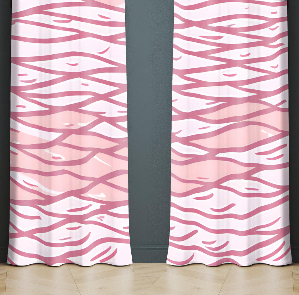 Abstract Window Curtains - Whimsical Pink Mermaid Scale Pattern - Deja Blue Studios