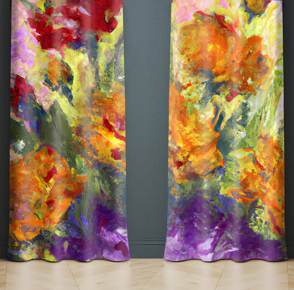 Abstract Window Curtains - Orange and Green Maximalist Contemporary Print - Deja Blue Studios