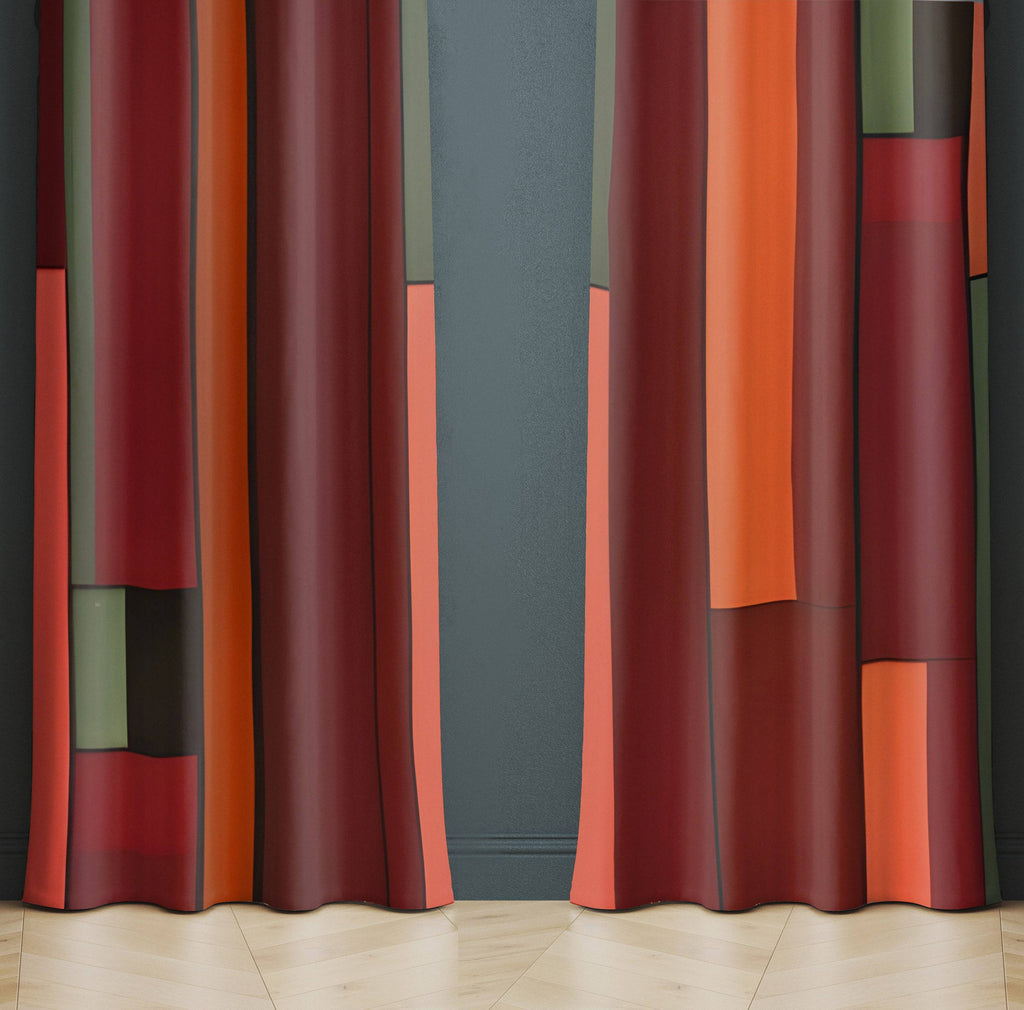 Striped Window Curtains - Burgundy Abstract Falling Stripes - Deja Blue Studios