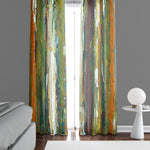 Abstract Striped Window Curtains - Green and Orange Grunge Painted Stripes - Deja Blue Studios