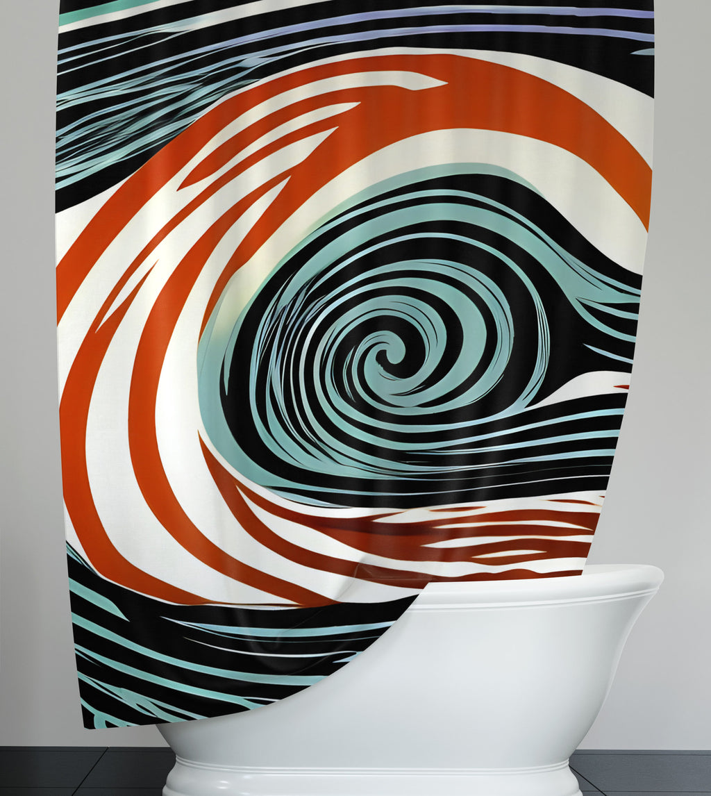 Abstract Shower Curtain - Red, White and Blue Eye of the Storm - Deja Blue Studios