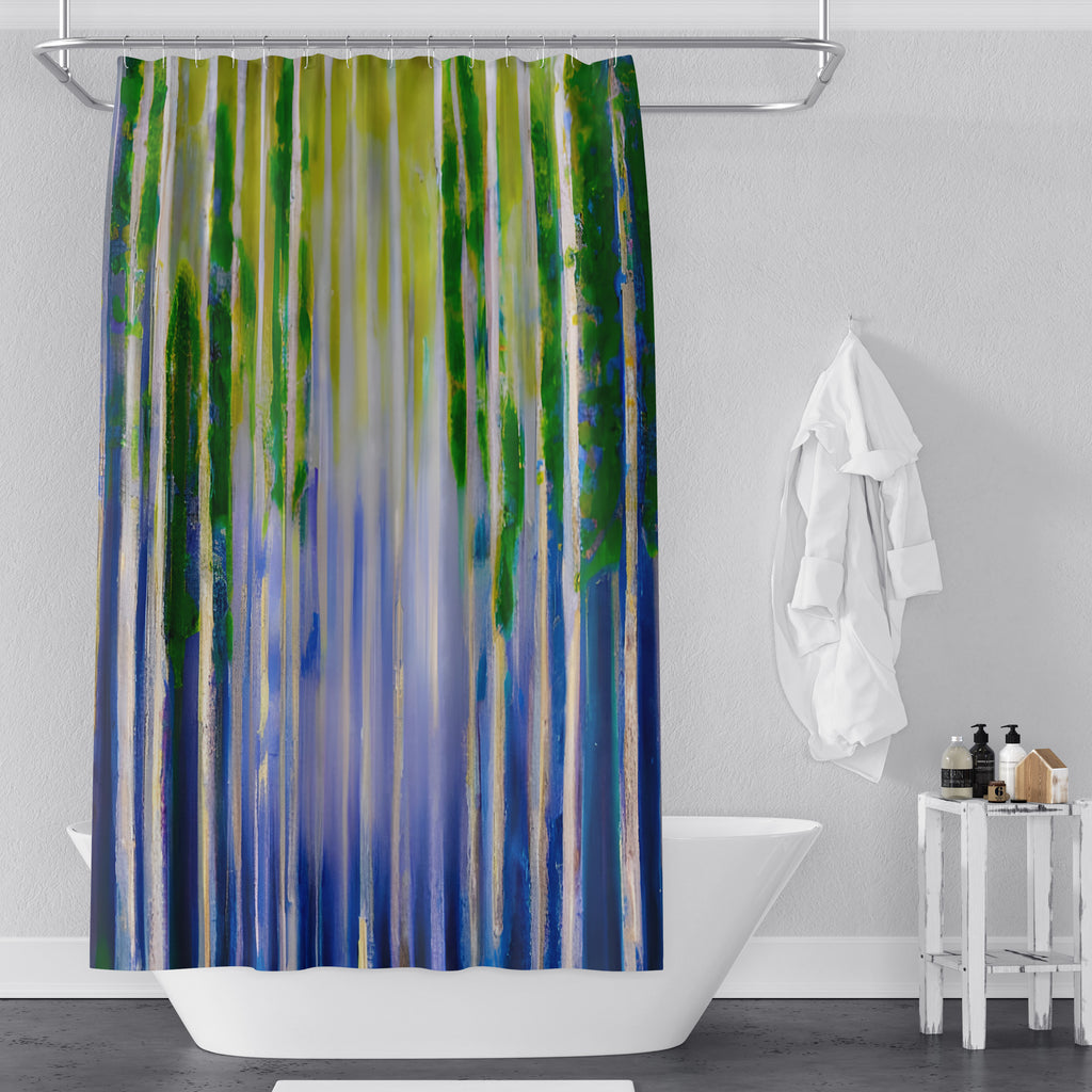 Boho Funky Shower Curtain - Abstract Purple and Green Striped Design - Deja Blue Studios