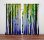 Boho Funk Window Curtains - Abstract Purple and Green Striped Design - Deja Blue Studios