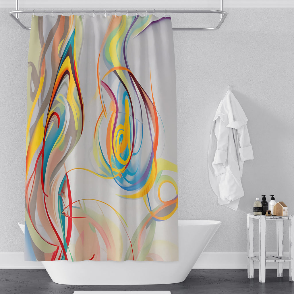 Abstract Shower Curtain - Multi Color Abstract Flame Design - Deja Blue Studios
