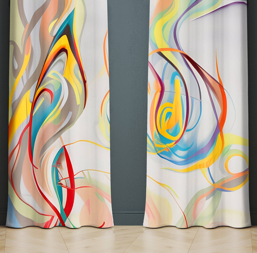 Abstract Window Curtains - Multi Color Abstract Flame Design - Deja Blue Studios