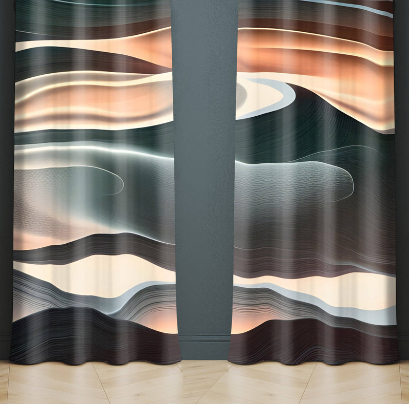 Abstract Sunset Window Curtains - Orange and Blue Dessert Dunes - Deja Blue Studios