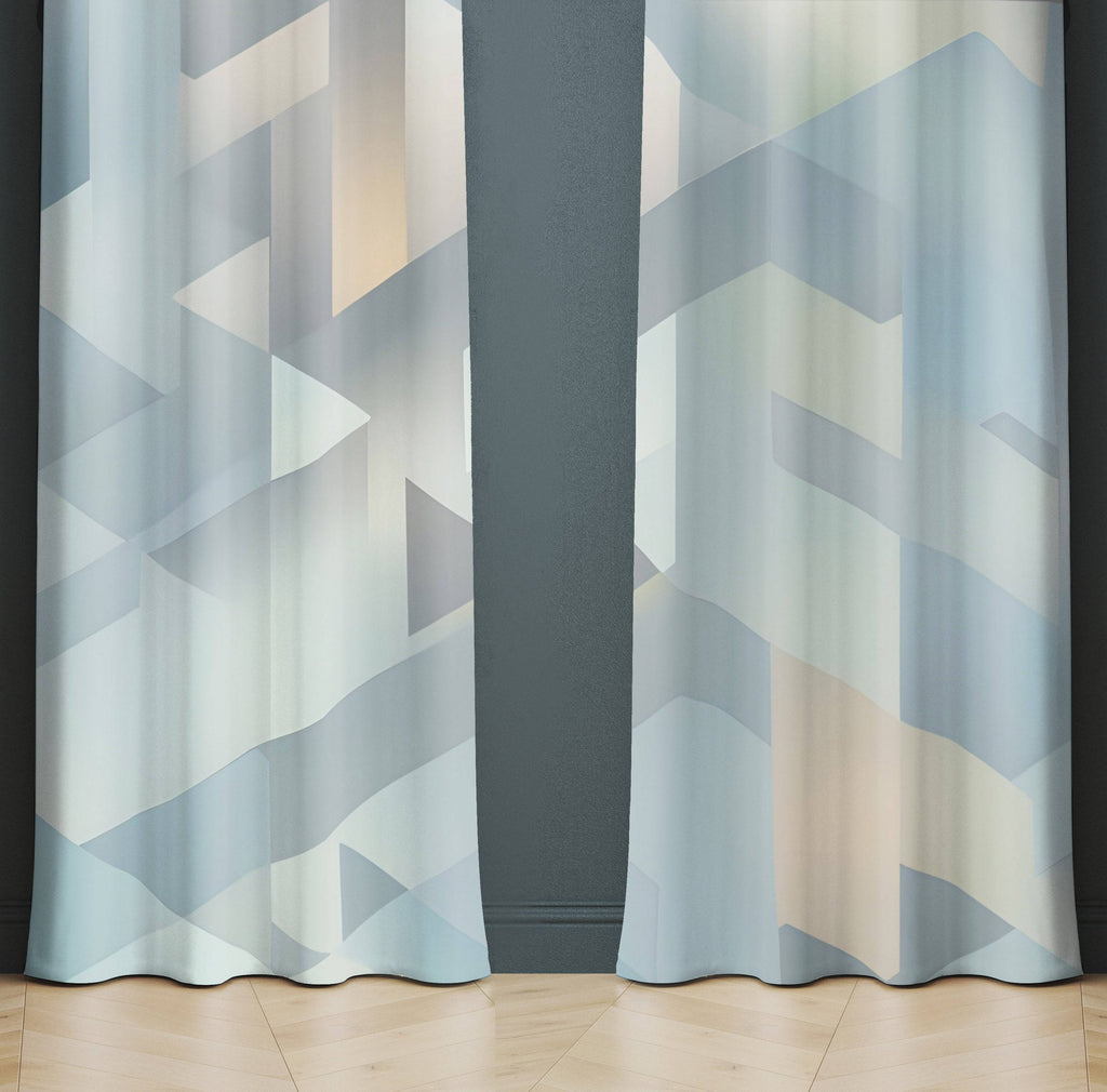Abstract Shapes Window Curtains - Blue Tone Geometric Shapes Design - Deja Blue Studios