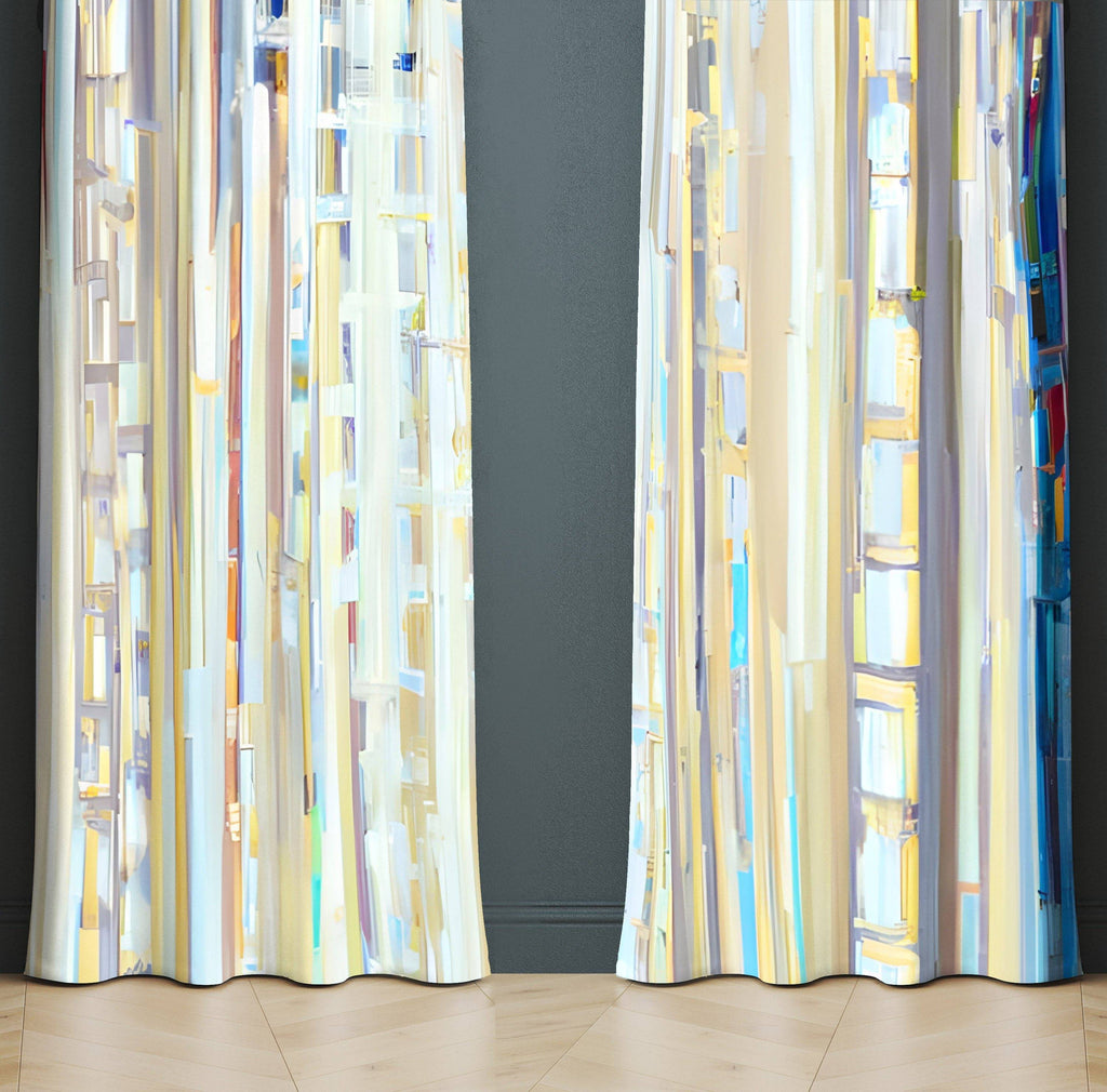 Abstract Striped Window Curtains - Light Color Broken Stripes Pattern - Deja Blue Studios