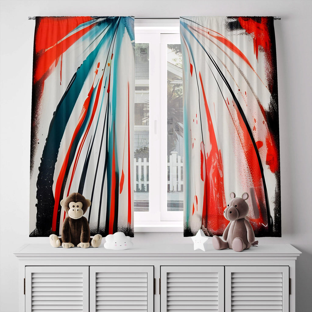 Paint Splatter Window Curtain - Red and Blue Spray Paint - Deja Blue Studios
