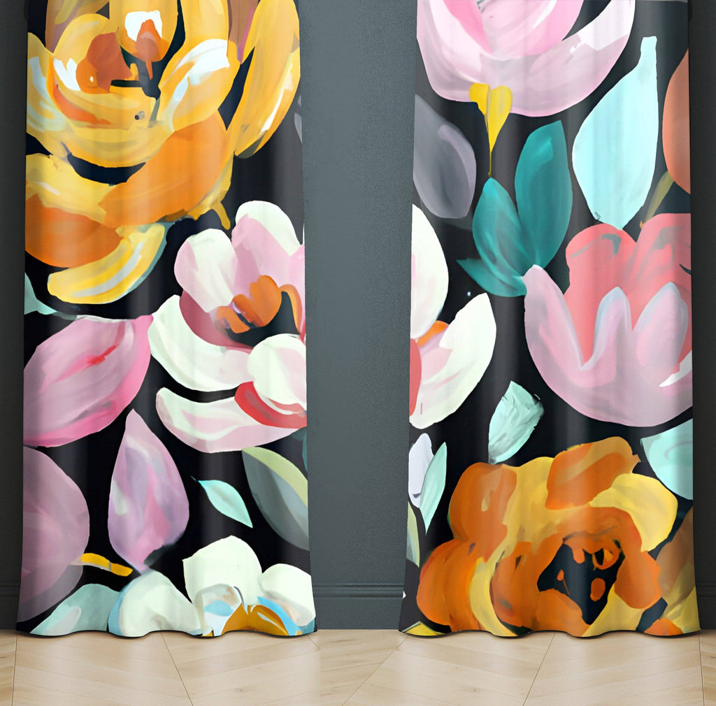 Floral Window Curtain - Painted Peonies - Deja Blue Studios