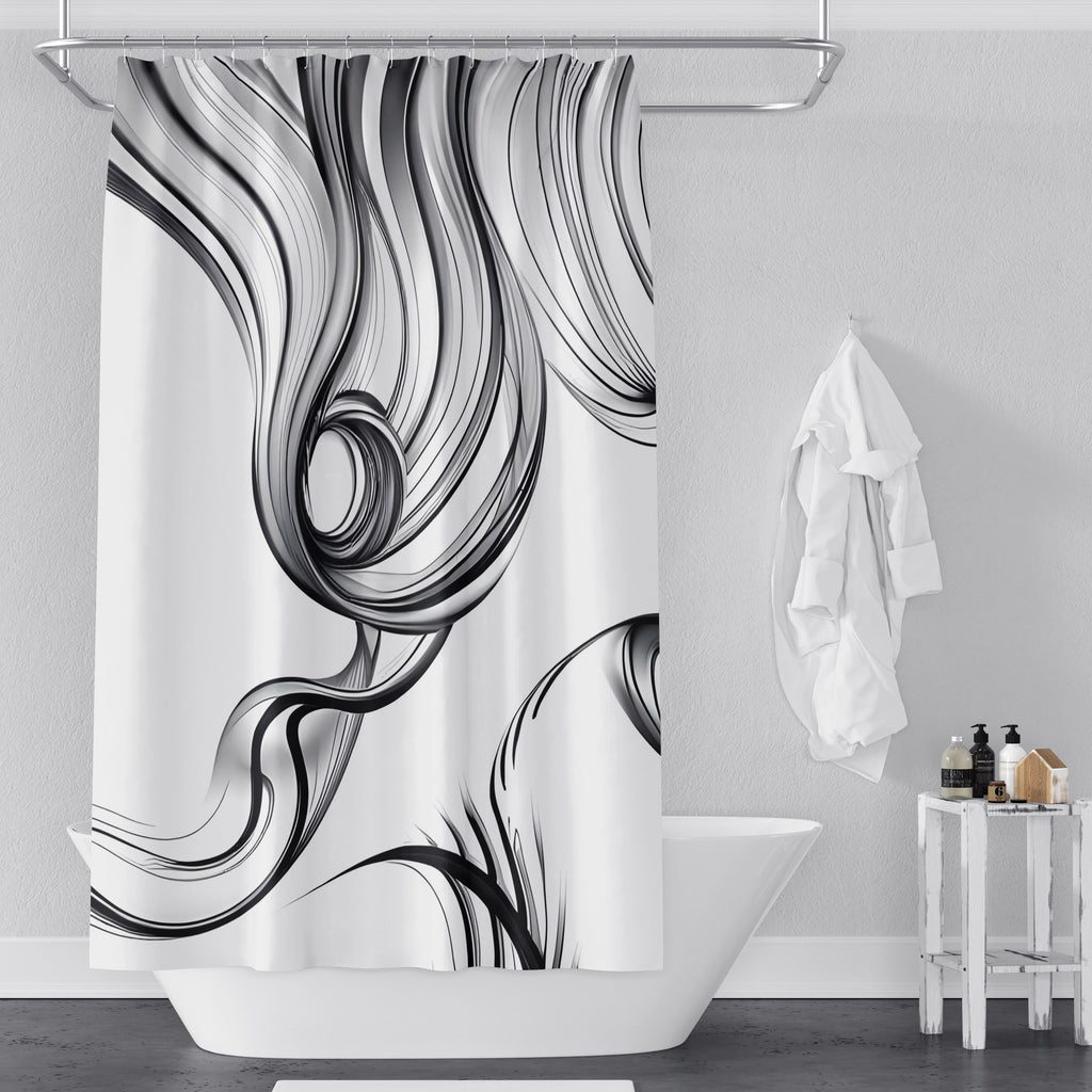 Line Art Shower Curtains - Black and White Thick Dropping Lines Print - Deja Blue Studios