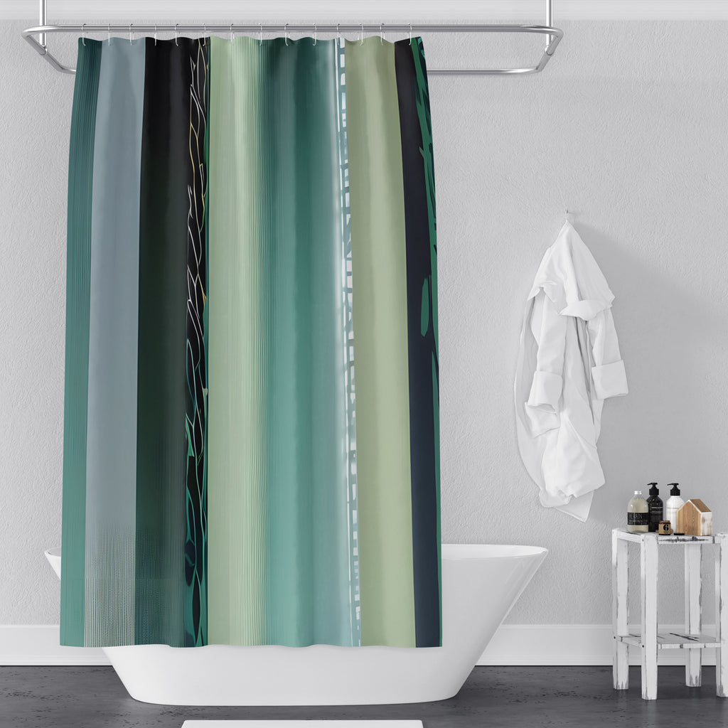 Abstract Striped Shower Curtains - Shades of Green Striped Pattern - Deja Blue Studios