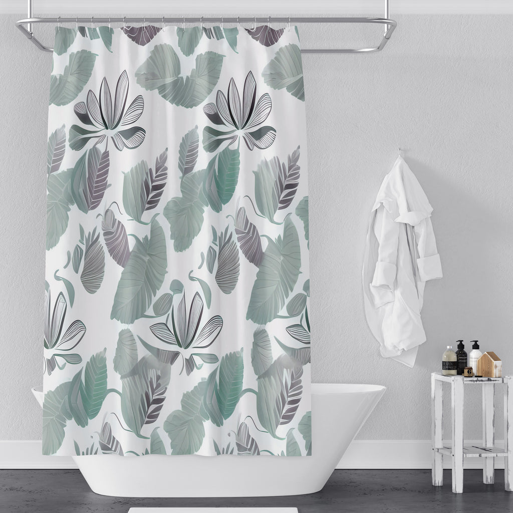 Chic Shower Curtains - Green and Purple Abstract Leaf Style Print - Deja Blue Studios