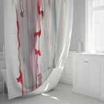 Abstract Splatter Shower Curtains - Red and White Watercolor Splatter Stripes - Deja Blue Studios