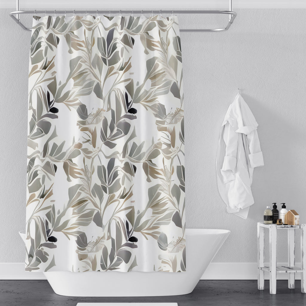 Abstract Shower Curtains - Brown, Gray and White Floral Style Print - Deja Blue Studios