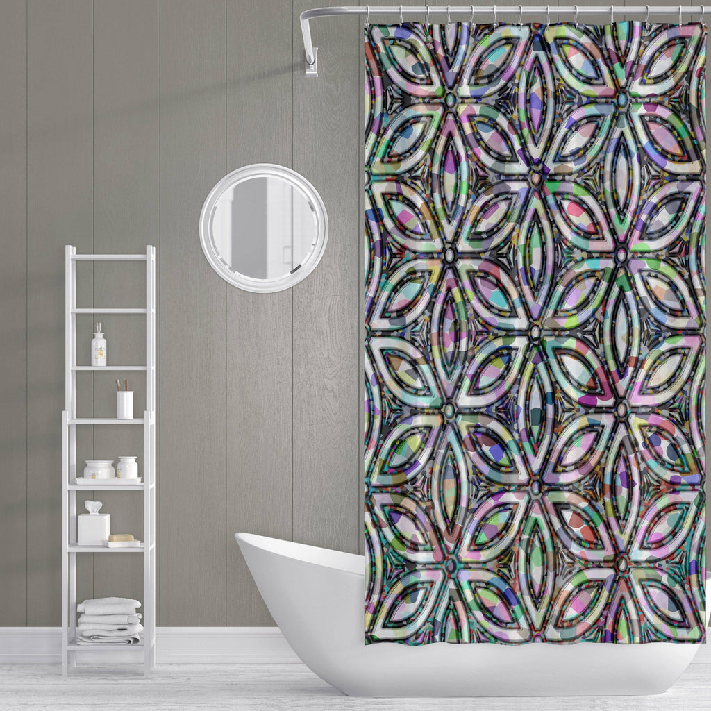 Psychedelic Geometric Pattern Shower Curtain - Deja Blue Studios