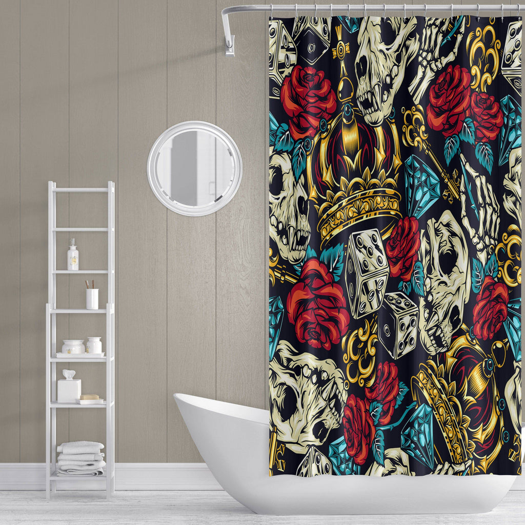 Kings Diamonds, Crowns and Skulls Shower Curtain - Deja Blue Studios