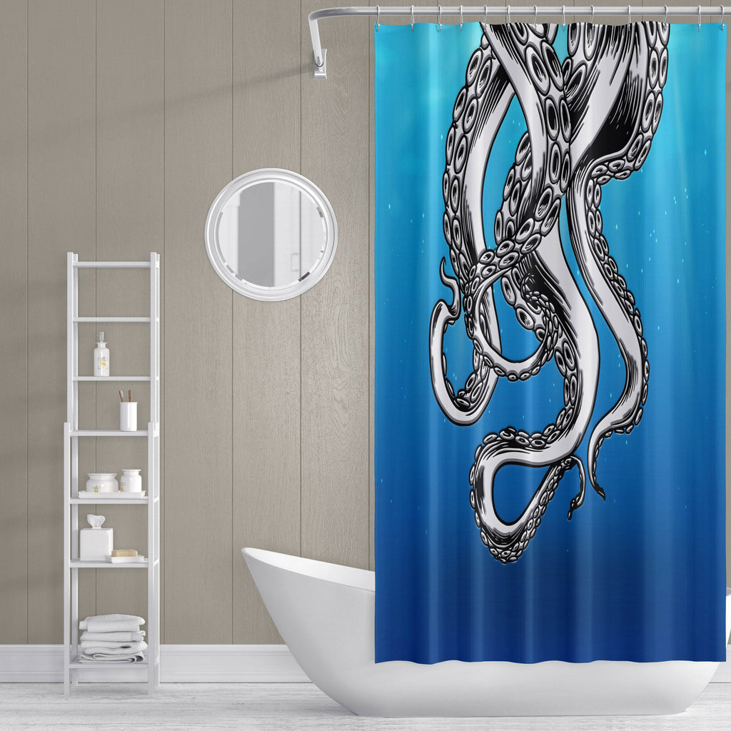 Blue Ocean Nautical Octopus Tentacles Shower Curtain - Deja Blue Studios