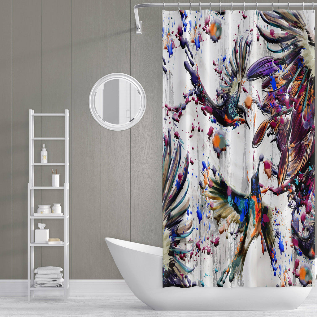 Ink Splatter Flying Birds Shower Curtain Shower Curtain - Deja Blue Studios