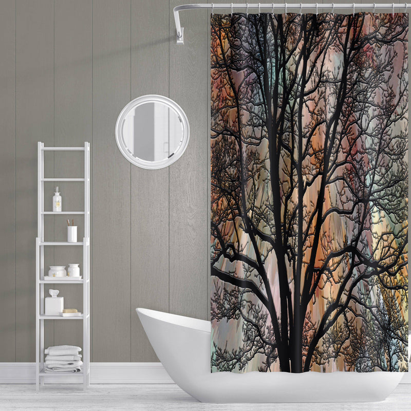 Woodsy Decor Lonely Tree Fall Black Branch Abstract Leaves Ombre Shower  Curtain 